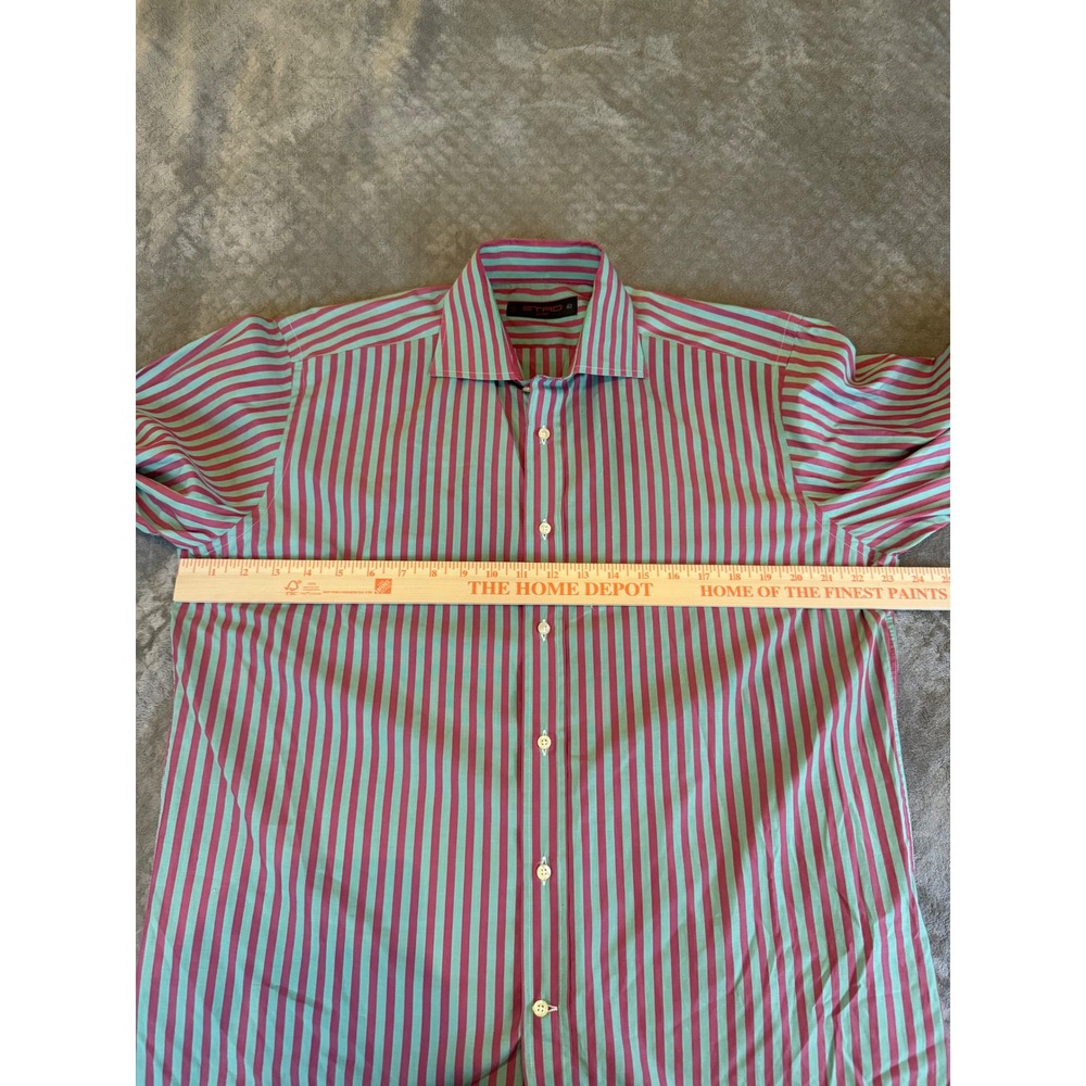Etro Milano Mens Striped Button Down Shirt Teal Magenta Made‎ in Italy Size 42 - Picture 4 of 7